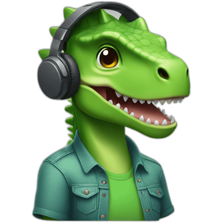 A dinosaur with green shirt and with headphone  emoji