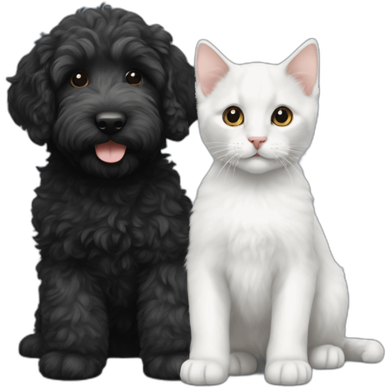 All Black labradoodle and a single white and grey kitten emoji