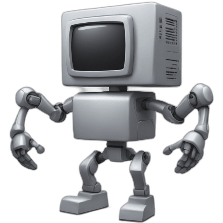 Anthropomorphic computer with arms and legs doing something random emoji