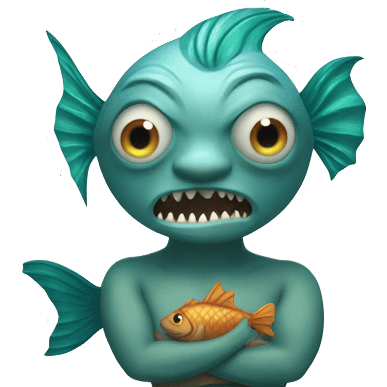 merpeople: ugly evil Underwater-dwelling beings with the upper body of a human and the lower body of a fish, known for their beautiful singing voices and protective nature. emoji