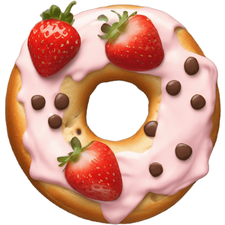 Chocolate chip bagel with strawberry cream cheese   emoji