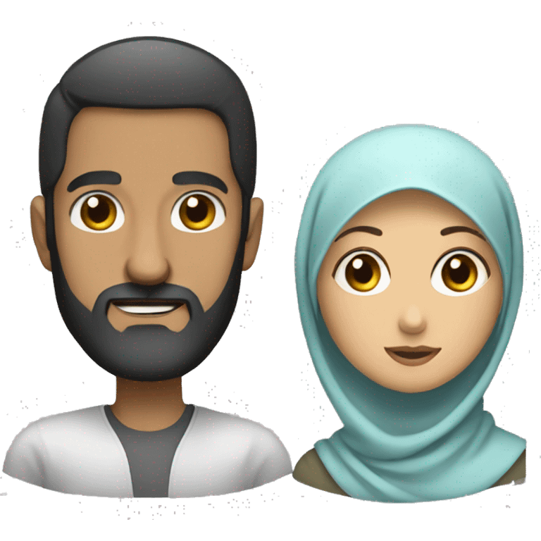 Men with dark beard and girl in hijab emoji