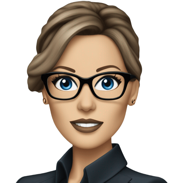 Hyper Realistic photo Kate Beckinsale blue eyes wearing glasses in a business meeting high fashion  emoji