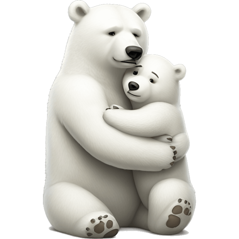 Big white bear hugs a small white bear very tightly emoji