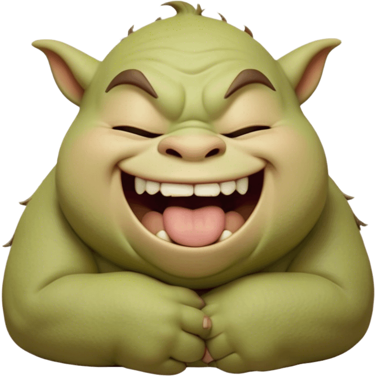 Cinematic Cute Yawning Ogre Portrait Emoji, with a surprisingly cuddly, rotund figure in soft earthy greens and browns, head tilted back in a big, gentle yawn exposing a set of comically oversized teeth, simplified yet irresistibly adorable, highly detailed with a soft glowing outline that captures the sleepy charm of a friendly ogre after a long day of gentle mischief! emoji