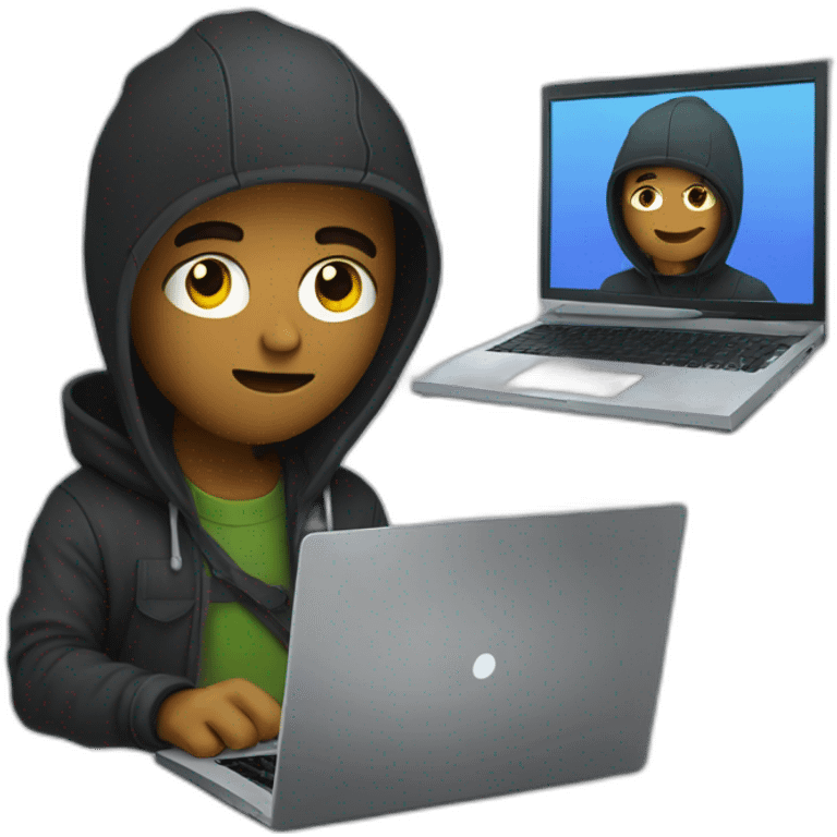 Indie hacker behind his laptop et looking straight  emoji