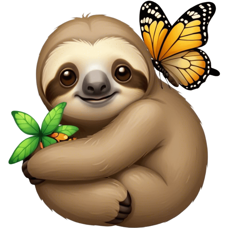 Sloth hugging a butterfly emoji