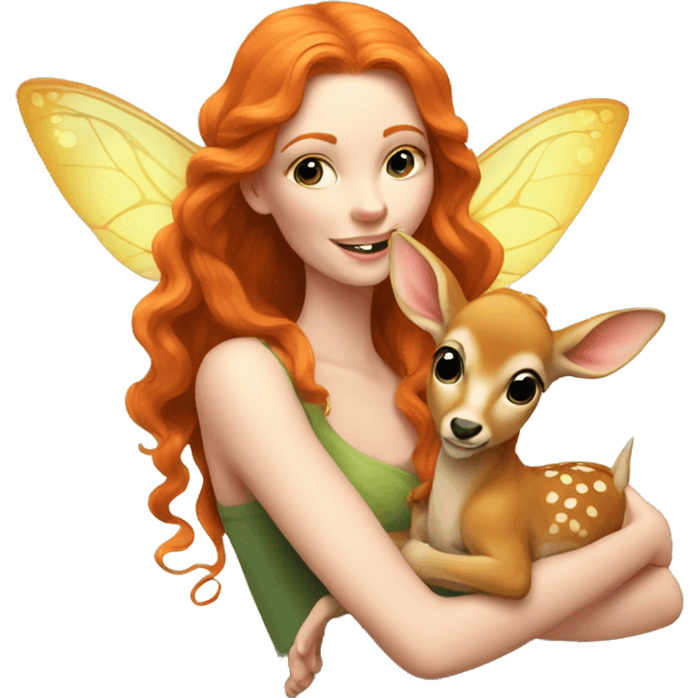 Beautiful ginger fairy with a baby fawn  emoji