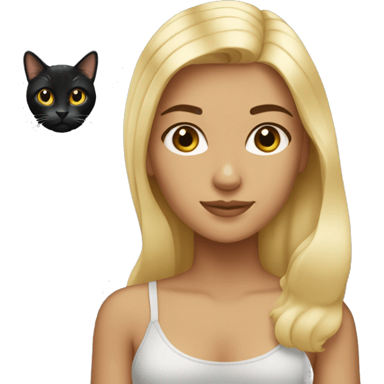 blonde girl tanned skin with a black cat emoji