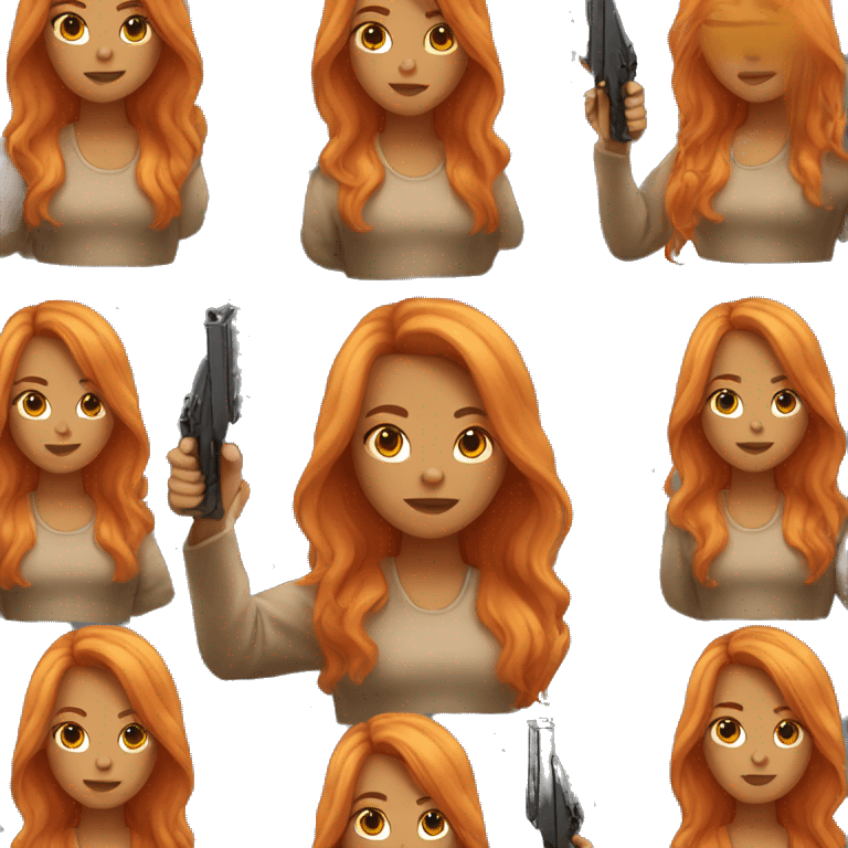 Tan girl with long orange hair holding a gun emoji