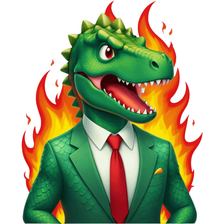 angry office dinosaur on a fire emoji