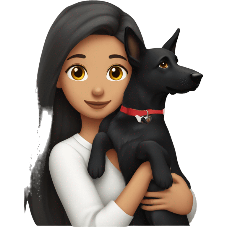 Brunette girl with long hair kissing black German shepherd dog  emoji