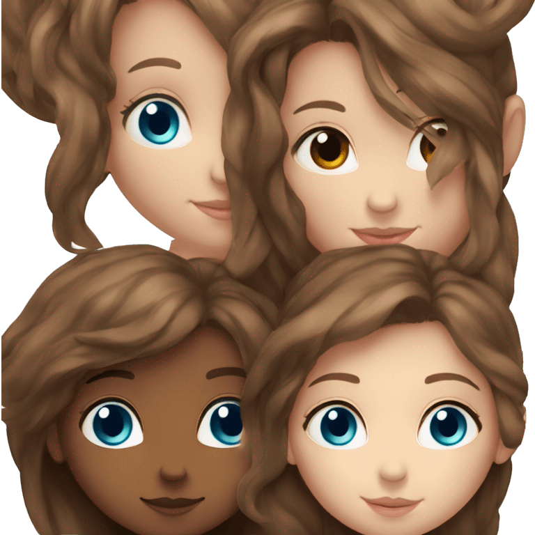 Long brown hair girl hugging medium brown hair girl. White skin. Both have blue eyes.  emoji