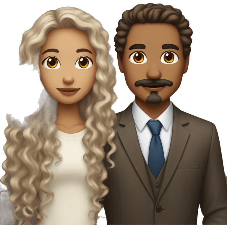 Lightskin girl with long curly brown hair next to white man with long brown hair and mustache emoji