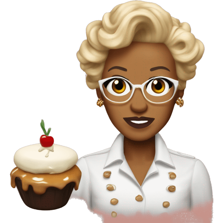 Rupaul with a sticky toffee pudding emoji