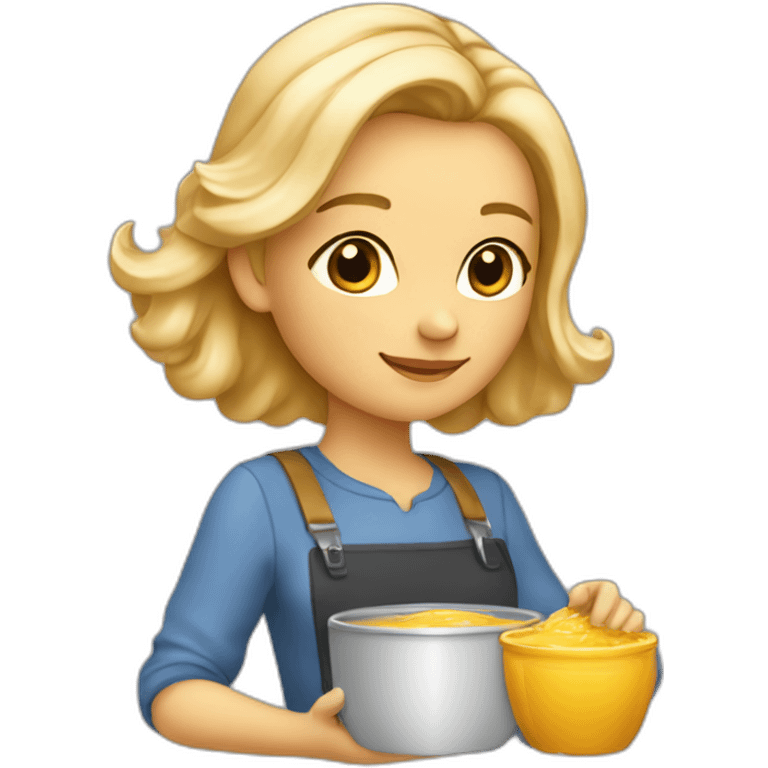 une personne blonde avec de la poussière dans les cheveux et un pot de miel dans la main emoji