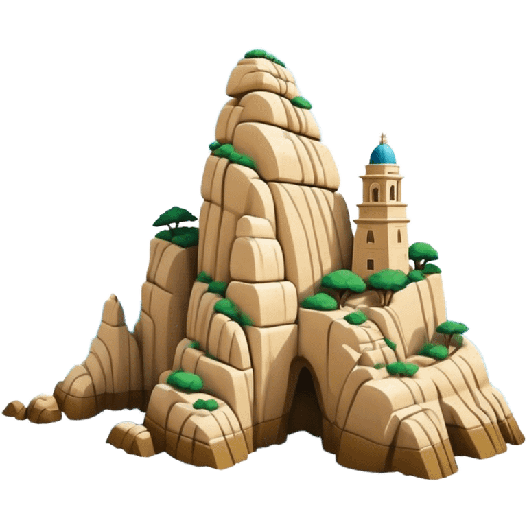 Cinematic Realistic Raouche Rocks, Beirut Landmark Emoji, depicting the majestic limestone rock formations rising from the Mediterranean Sea, with waves crashing against their bases under a vibrant sky. emoji