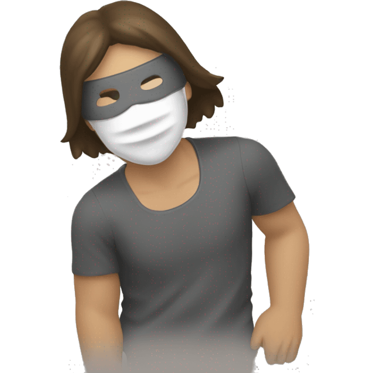 Homme avec un masque qui lève la main et baisse la tête  emoji