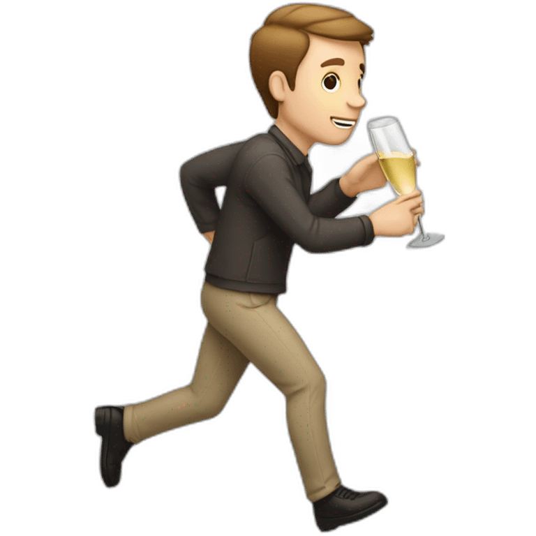 White man with very short brown hair runs with a carton of champagne emoji