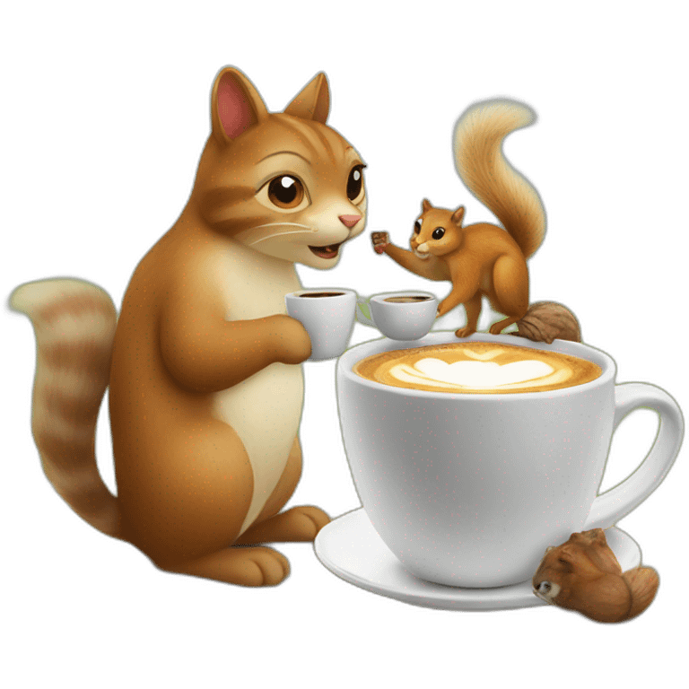 cat and squirrel drink coffee emoji