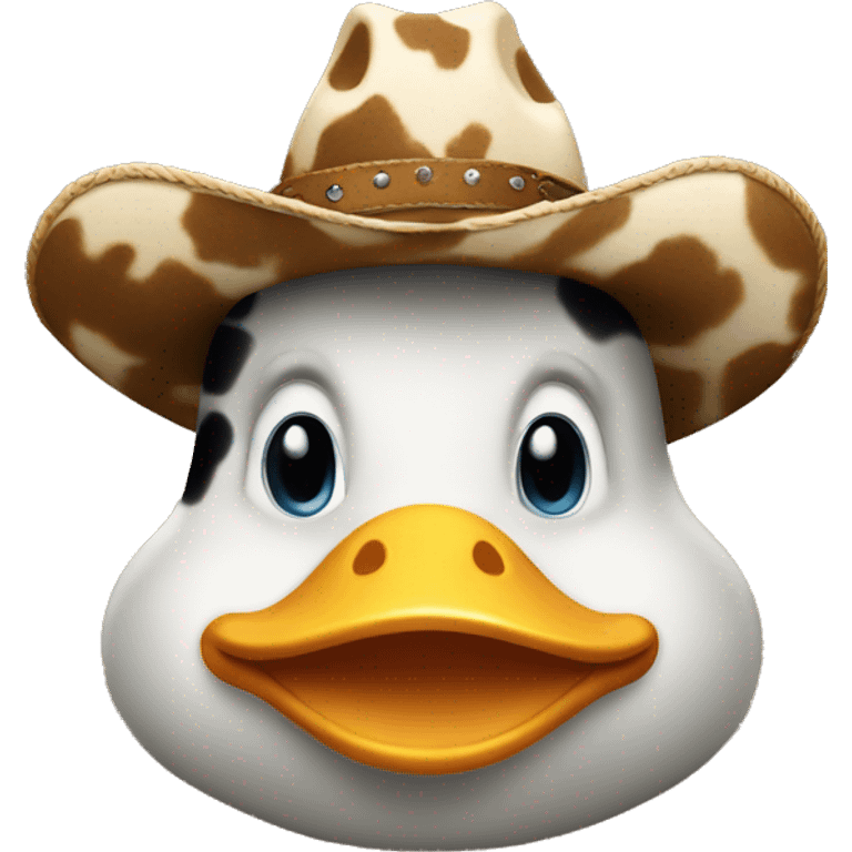 Duck wearing a cow print cowboy hat  emoji