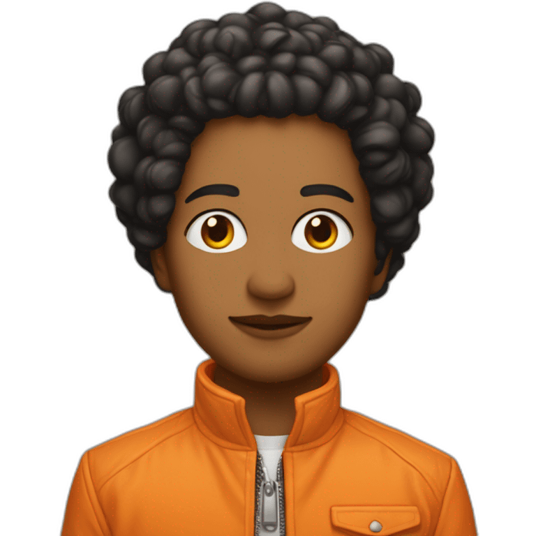 orange jacket meets gentle gaze with jabalí face emoji