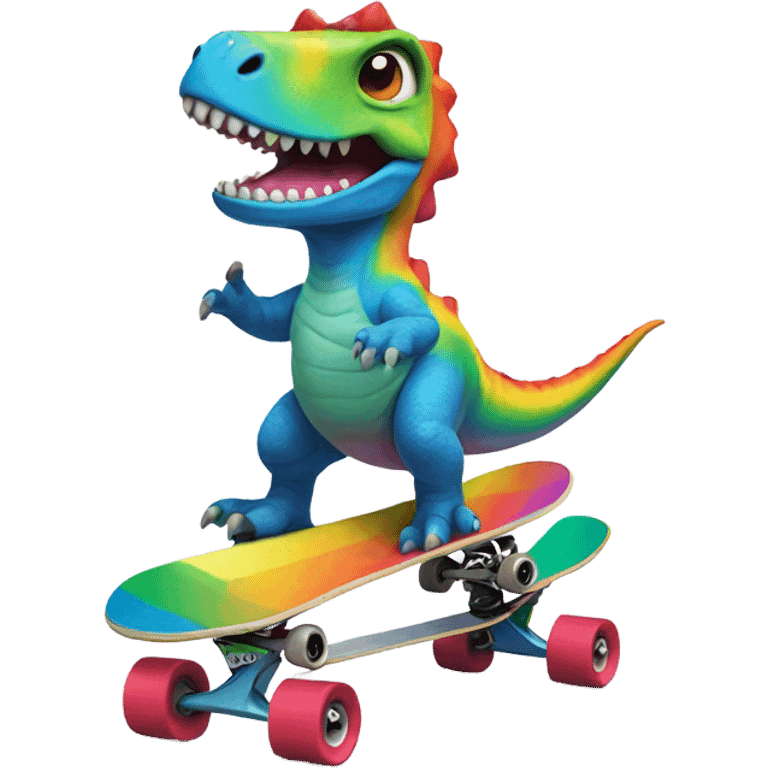 Rainbow dinosaur riding a skateboard  emoji