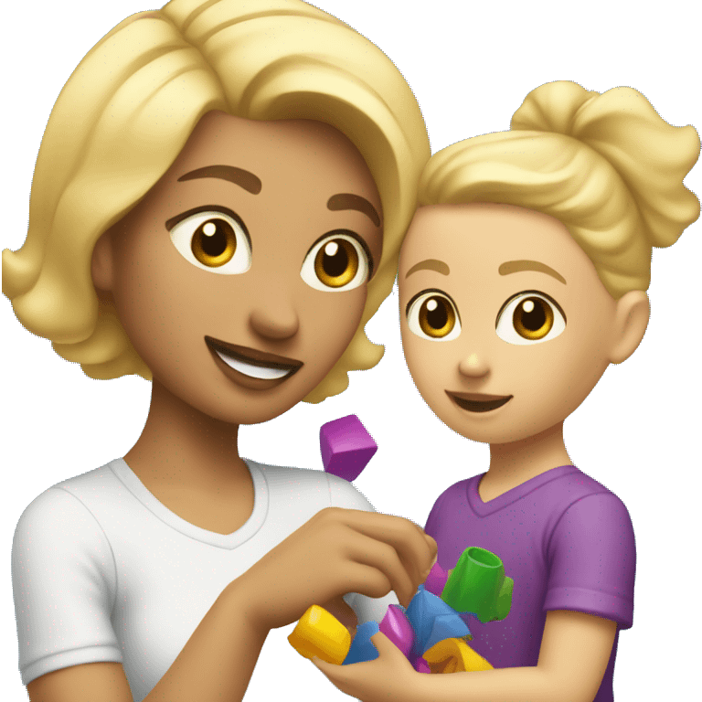 blonde women playing with blonde child with toys emoji