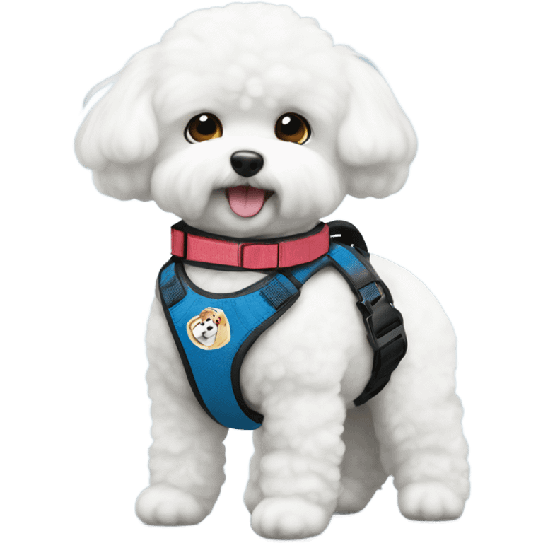 A cute Bichon service dog wearing a service dog harness emoji