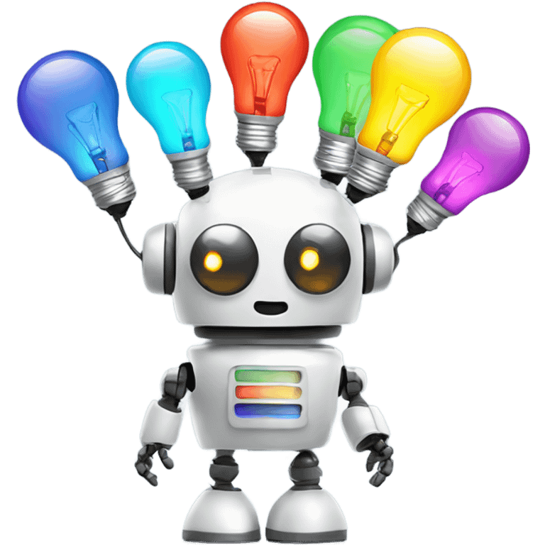 cute robot holds colorful light bulbs emoji