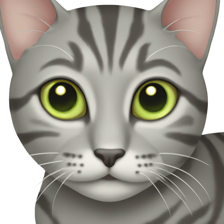 Grey tabby cat with light green eyes emoji