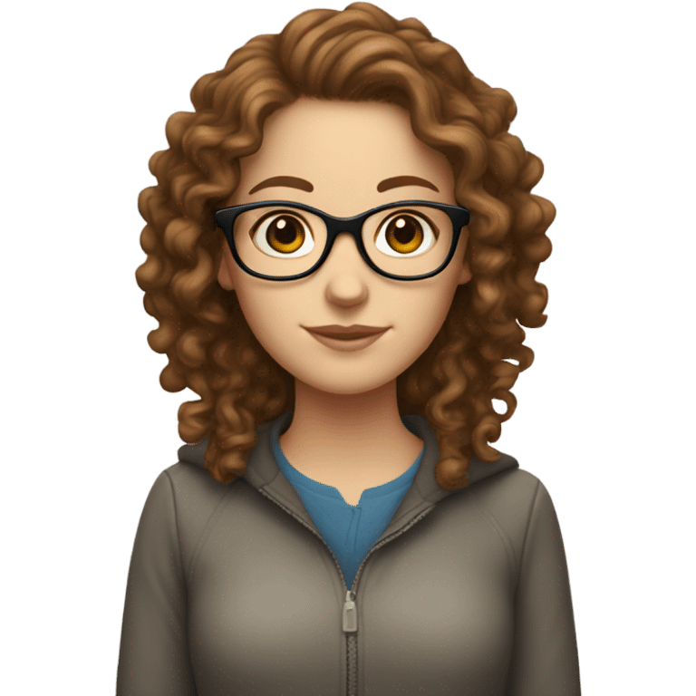 A white girl with brown curly hairs and glasses emoji