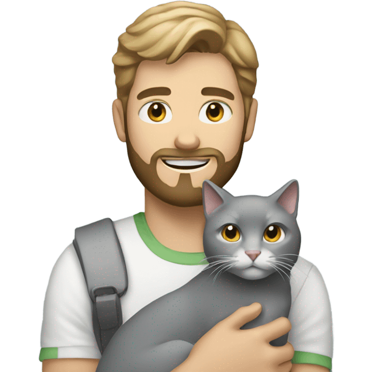 White Guy with beard holding gray/white cat emoji