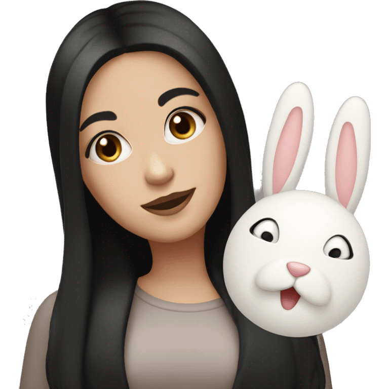 White girl with black hair with bunny white face caramel body emoji