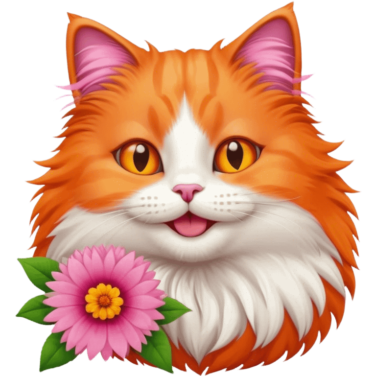 a fat happy cat  with flower emoji