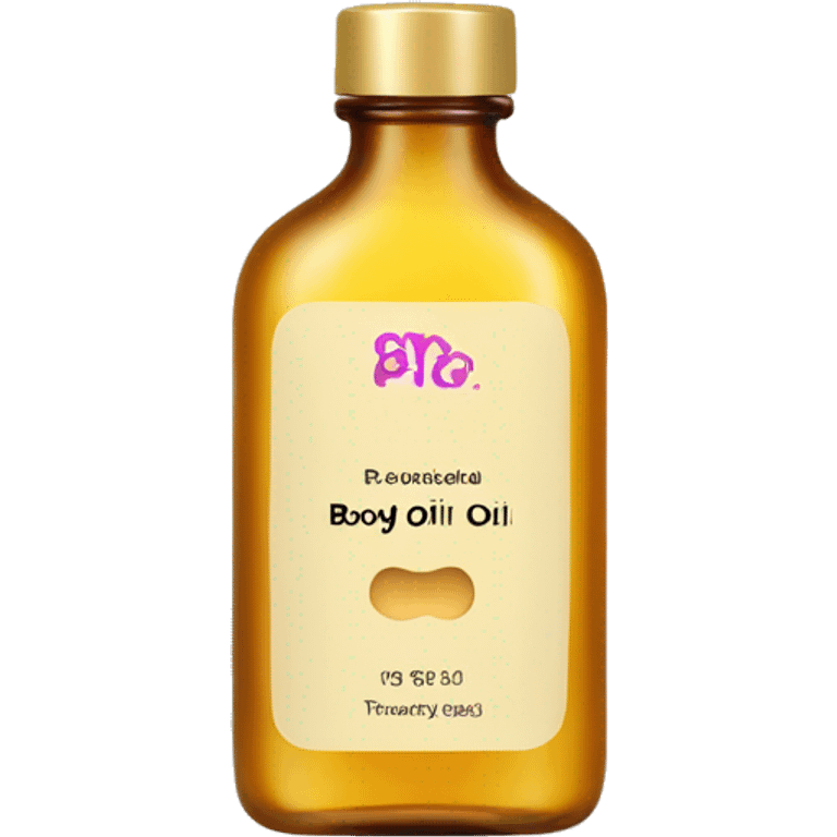 bottle of body oil with label emoji