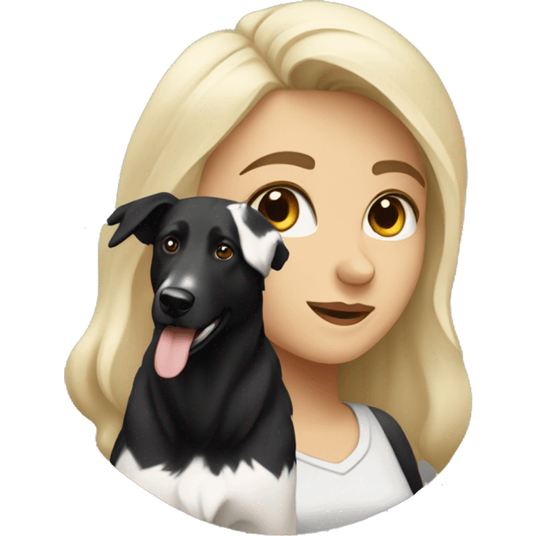 Blond woman near a Australien Shepherd dog Colored Black and white  emoji