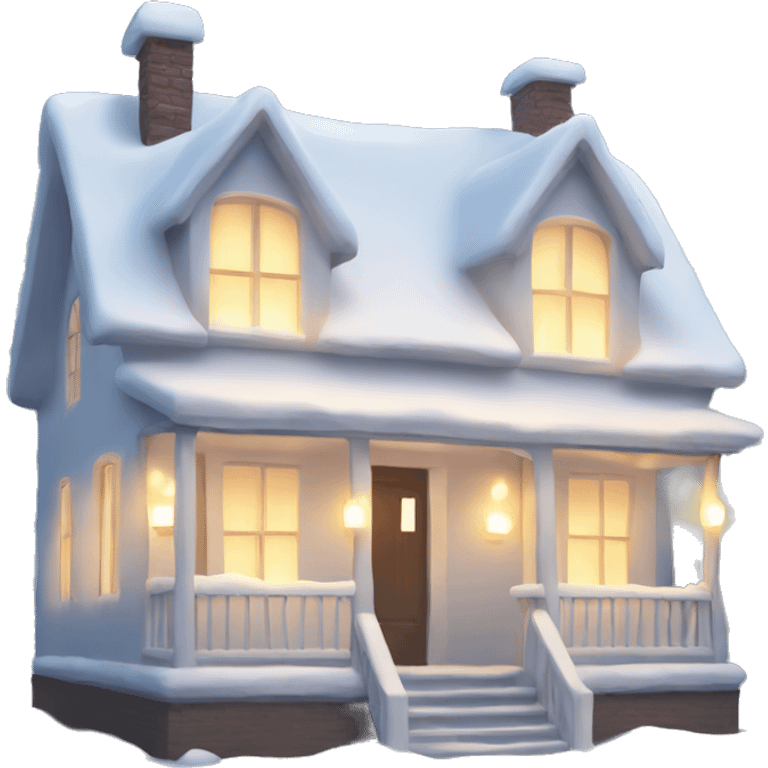 A white snow covered house with candles glowing in the windows emoji