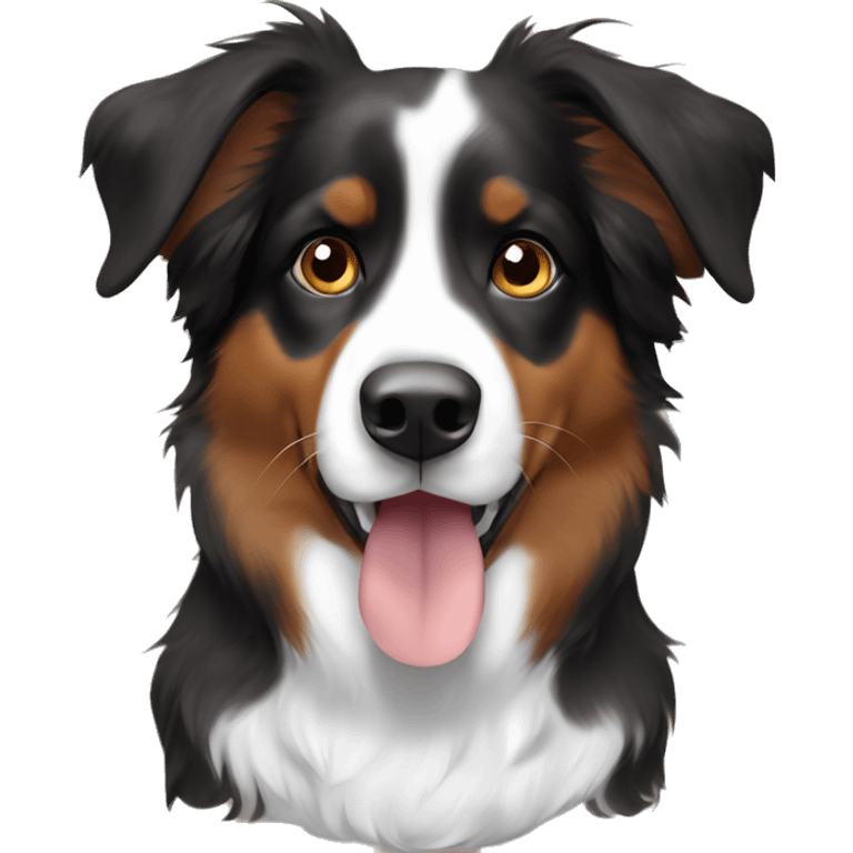 Brown black and white Australian Shepherd with floppy ears emoji