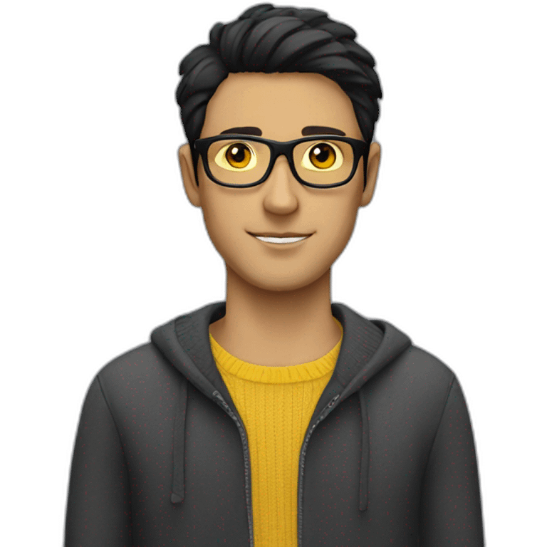 White man with yellow tinted glasses and black hair in a jumper emoji