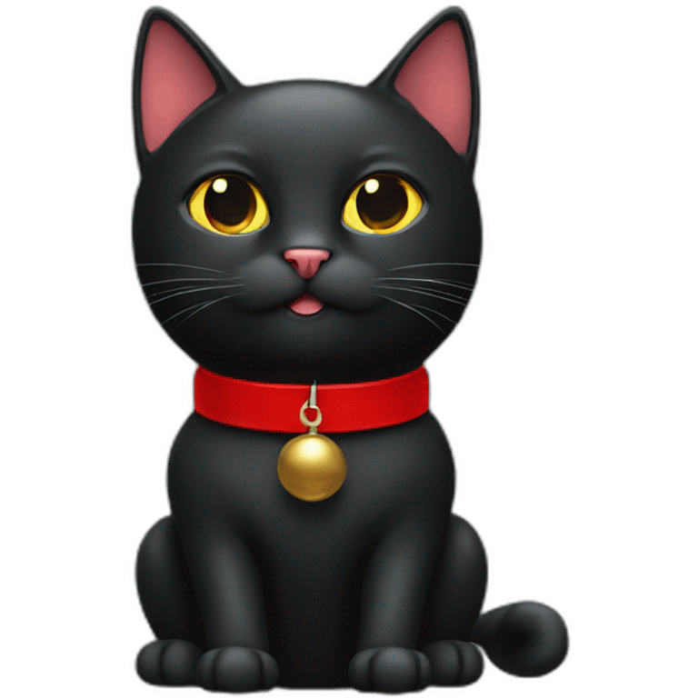 black cat with a red collar with a bell emoji