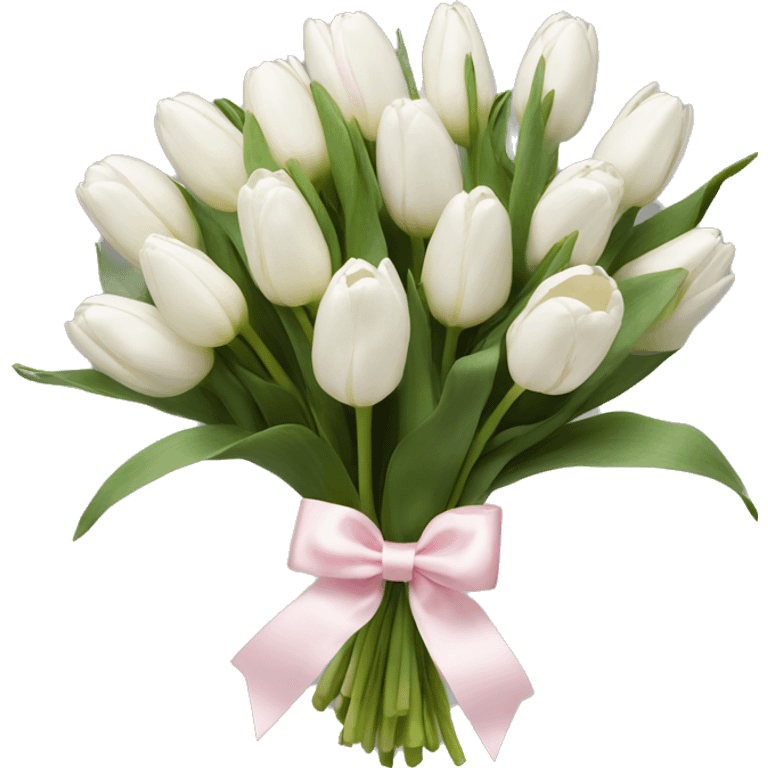 White tulips bouquet with light pink bow  emoji