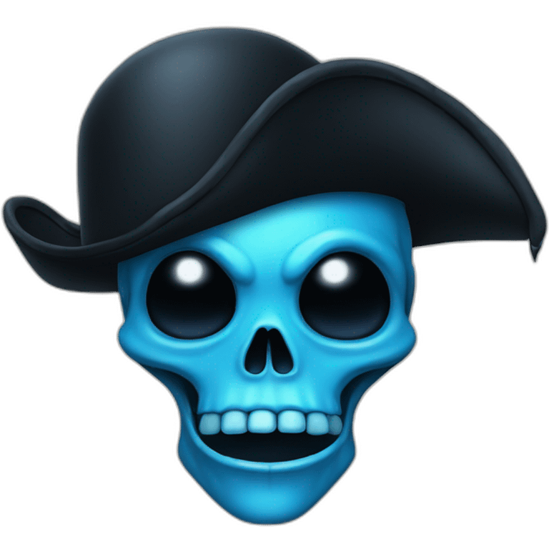 blue alien with black pirate hat and skull emoji