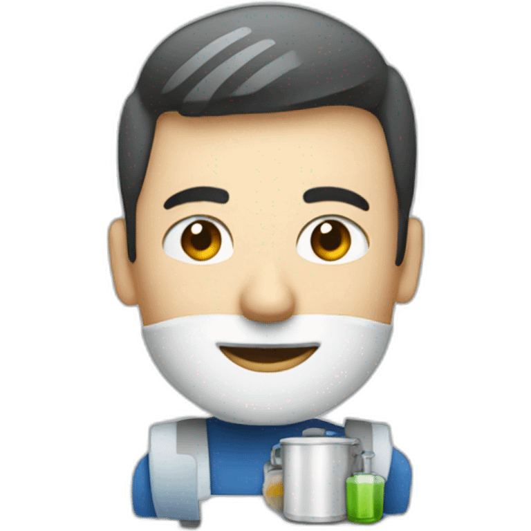 male worker standing next to water boiler emoji