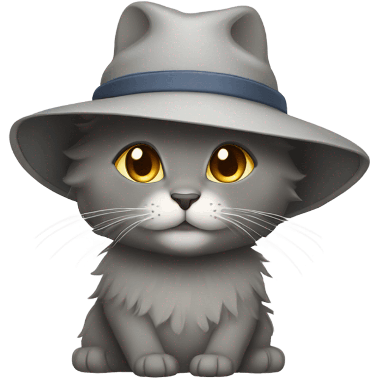 A grey fluffy cat wearing a sun hat emoji