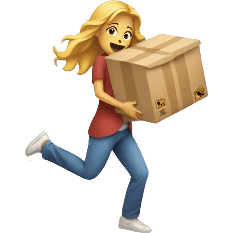 Woman holding boxes and tripping emoji