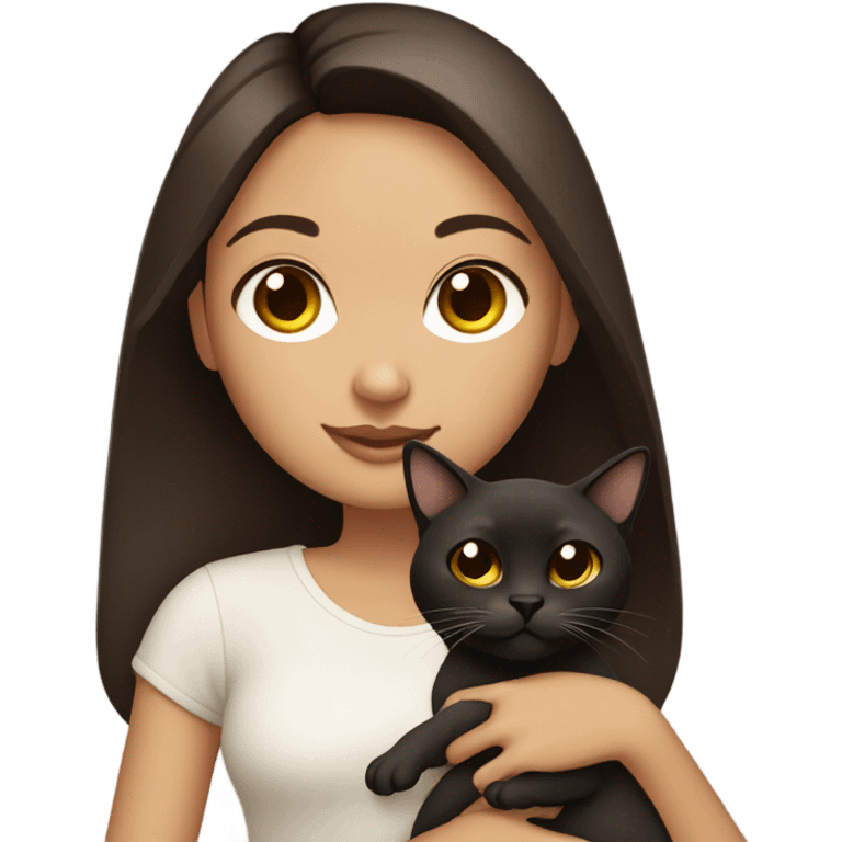 Make a girl with dark brown hair and dark brown eyes holding a Siamese cat emoji