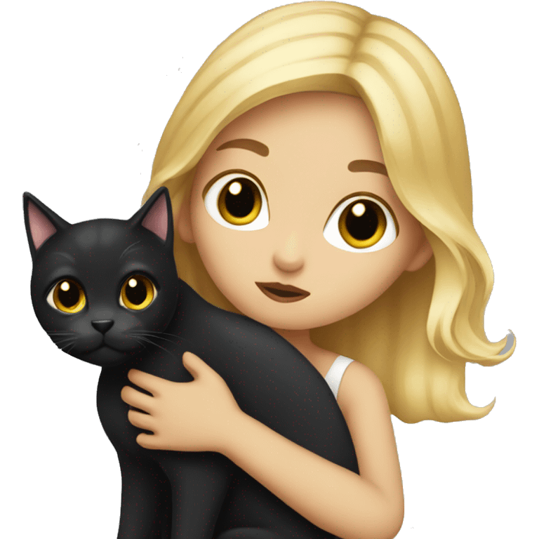 Blonde girl kissed black cat  emoji