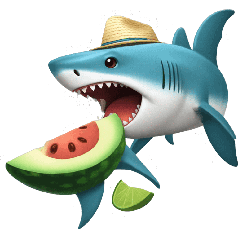 Un tiburón con sombrero  con aguacate 🥑 emoji