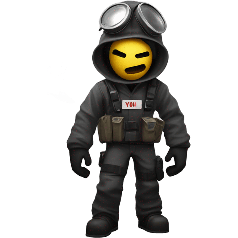 Roblox character Roblox doomsday style on Roblox doomsday saying do you are have stupid? emoji